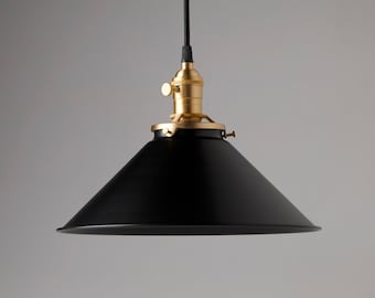 12" Black Metal Shade - Vintage Industrial - Pendant Light - Hanging Pendant Fixture - Kitchen Lighting