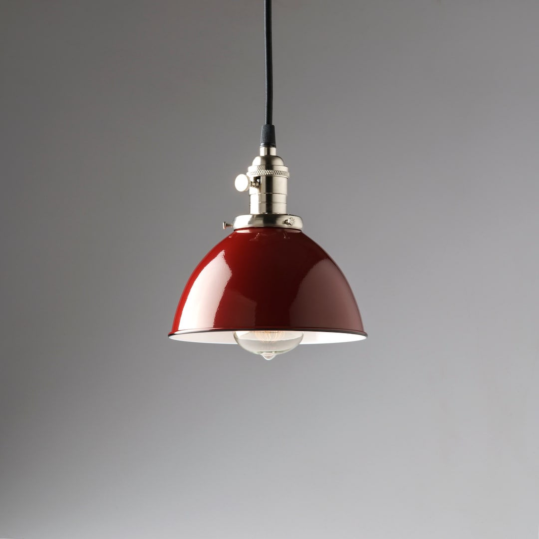 Red Vintage Industrial Porcelain Enamel Dome Shade Pendant Light Fixture Etsy