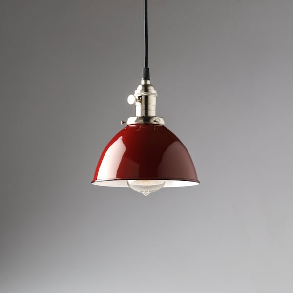 Red Vintage Industrial Porcelain Enamel Dome Shade Pendant Light Fixture