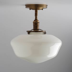 Large 12 White Glass Schoolhouse Style Shade Flush Mount or Semi Flush Mount Fixture U.S. handblown glass image 1