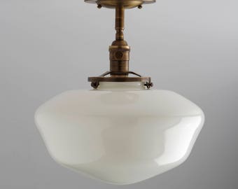 Large 12" White Glass Schoolhouse Style Shade Flush Mount or Semi Flush Mount Fixture  **U.S. handblown glass**