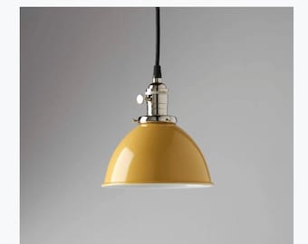 Yellow - Vintage Industrial  - Dome Shade - Pendant Light Fixture - Kitchen lighting