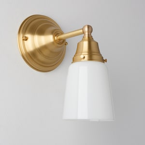 Opal/Milk Handblown Glass Cup - Classic Wall Sconce - SchoolHouse Wall Sconce - Brass Lighting