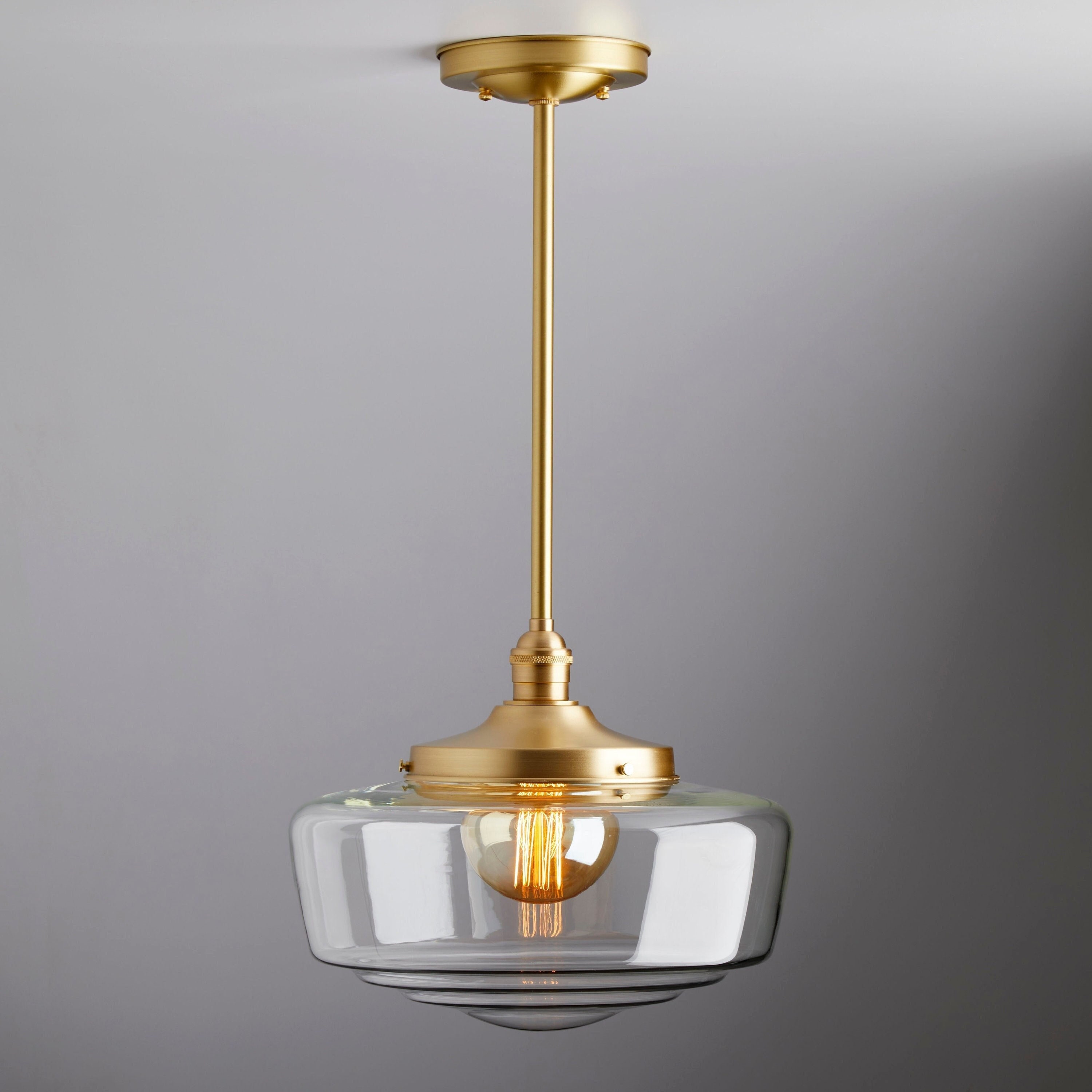 Large Clear Glass Mid Century Modern Pendant Lighting Hand Blown