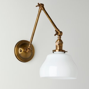 Wall Sconce With White Glass 8" White Gourd Shade and Adjustable Arm