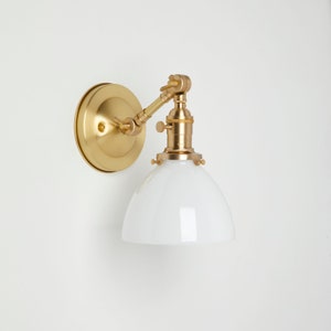 Articulating light - Wall Sconce - Natural Brass Fixture - White Glass Lighting