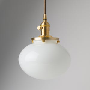 Rounded Milk/White Glass Pendant Light Fixture 8&quot; Glass Globe - handblown glass made in America