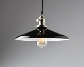 Pendant Light Fixture 12" Black Vintage Industrial Metal Shade