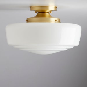 14 Schoolhouse modern flush mount milk glass hand blown Lighting fixture brass lighting image 2