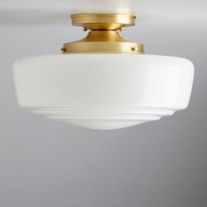 14 Schoolhouse modern flush mount milk glass hand blown Lighting fixture brass lighting image 2