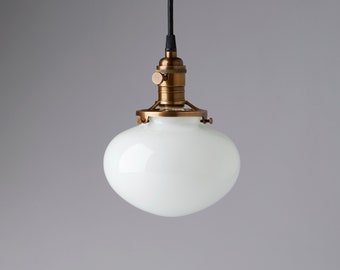 Small Rounded Milk/White Glass Pendant Light Fixture  - **handblown glass made in America**