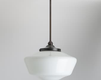 16&quot; Schoolhouse Style Pendant Lighting Fixture Milk/White Glass **U.S. Handblown Glass**