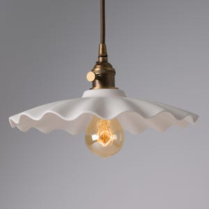 Scalloped Ceramic Shade -  Large Pendant Lighting - Fonthill - Hand Made Porcelain Shade - Hanging Lamp