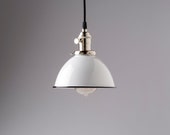 White Vintage Industrial Porcelain Enamel Dome Shade Pendant Light Fixture