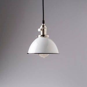 White Vintage Industrial Porcelain Enamel Dome Shade Pendant Light Fixture image 1