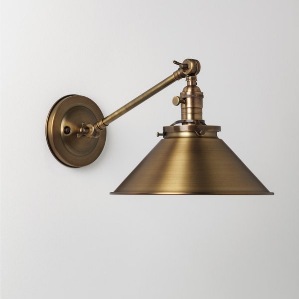 Sconce Lighting with Spun Brass Shade Adjustable Arm Fixture