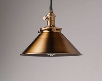 Spun Brass Metal Shade Vintage Industrial Pendant Light 10" kitchen lighting hanging fixture