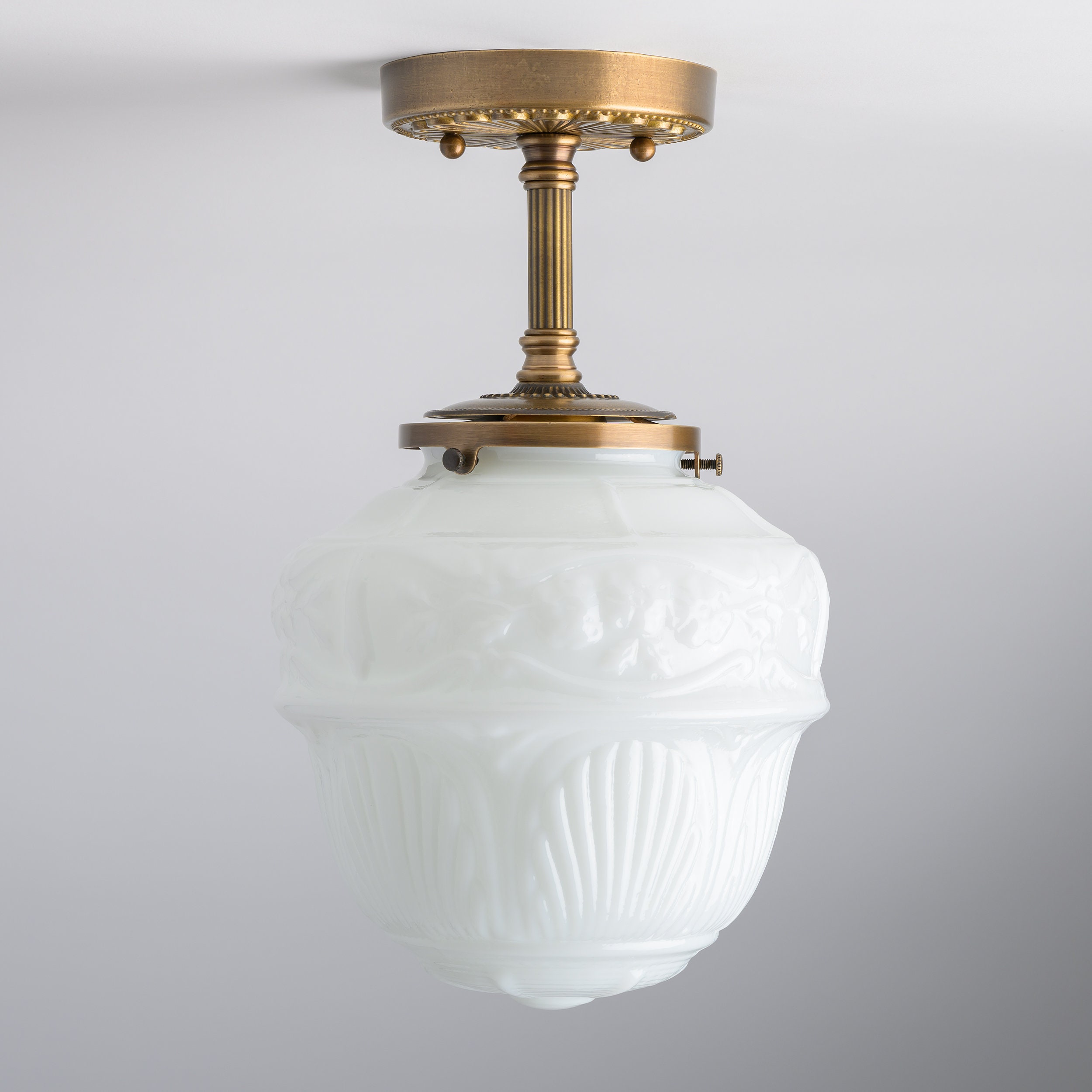 Ornate Brass Semi Flush Mount Ceiling Light Fixture