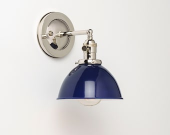 Wall Sconce Lighting with Blue Metal Industrial Dome Shade