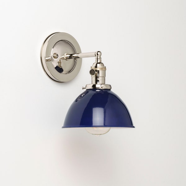 Wall Sconce Lighting with Blue Metal Industrial Dome Shade