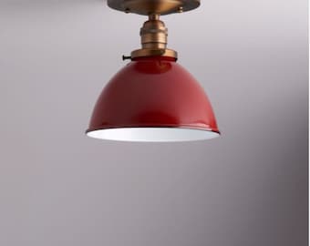 Mini Vintage Industrial Porcelain Enamel Dome Shade Light Fixture Semi-Flush mount