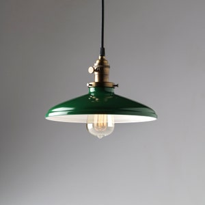 Pendant Light Fixture Green Vintage- Style Industrial Metal Shade