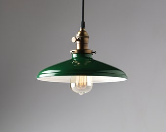 Pendant Light Fixture Green Vintage- Style Industrial Metal Shade