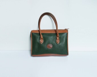Dooney and Bourke Satchel // Vintage Hunter Green and Tan Pebbled Leather Handbag // Authentic Dooney All Weather Leather Purse