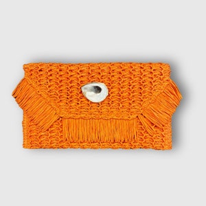 Straw Oyster Shell Clutch Purse in Orange