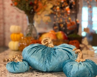 Velvet Pumpkins Turquoise and Gold