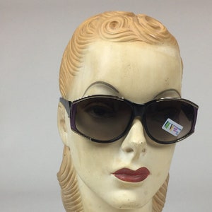 Vintage 1980s Large Framed Oversized Black Purple Mob Wife Sunglasses / 80s Big Fashion Sunglasses image 1