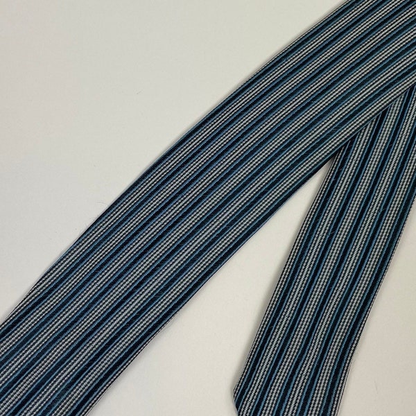 Vintage 1960s Mod Micro Stripe Blue Gray Black Woven Skinny Tie / 60s Rayon 1 3/8" Wide Necktie