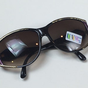 Vintage 1980s Large Framed Oversized Black Purple Mob Wife Sunglasses / 80s Big Fashion Sunglasses image 2