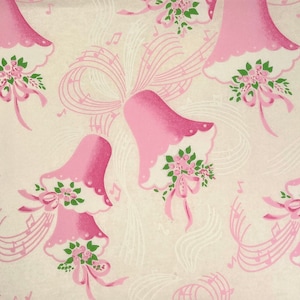Vintage 1960s Bridal Wedding Shower Pink Bells Gift Wrap Wrapping Paper