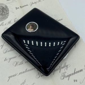 Vintage 20s 30s Art Deco Black Enamel Peek a Boo Photo Frame Window Cigarette Case