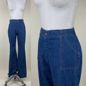 Vintage 1970s High Waisted Denim Jeans / 70s Hippie Jeans / Waist 28&quot;