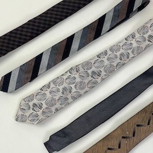 Vintage 50s 60s Skinny Ties / Silk CottonBrocade