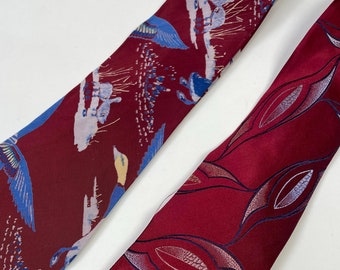 Vintage 1940s Rayon Novelty Tie: Game Birds or Abstract Leaves
