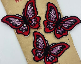 Set 3 Vintage 1970s Embroidered Butterfly Hippie Denim Jean Patch / 70s Patches