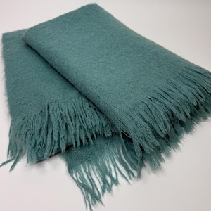 Vintage Donegal Blue Mohair Wool Blanket Throw w/ Fringe