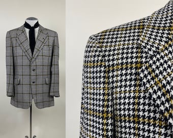 Vintage 1970s Cashmere Chester Barrie England Houndstooth Plaid Men's Sport Coat Blazer / Vintage 70s Designer Dinner 46 Chest Jacket