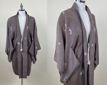 Vintage Shibori Silk Haori Kimono: Hand-Sewn Short Robe Coat