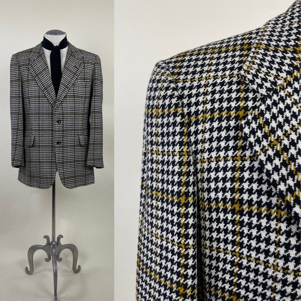 Vintage 1970s Cashmere Chester Barrie England Houndstooth Plaid Men's Sport Coat Blazer / Vintage 70s Designer Dinner 46 Chest Jacket