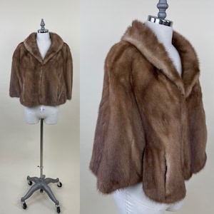 Vintage 1950s Blonde Mink Fur Stole Wrap Short Cape Shrug Coat / Vintage 50s Beige Mink Cocktail Party Evening Shrug Coat