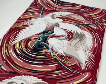 Vintage 1940s Tropical White Egrets Birds Barkcloth Fabric
