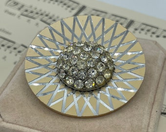 Vintage 1960s Silver Gold Space Age Starburst Rhinestone Pin Brooch / 60s Mid Century Rhinestones Jewelry