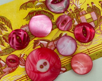 Lot 9 Watermelon Red Rose Pink Tinted Antique Victorian Mother of Pearl Shell Buttons