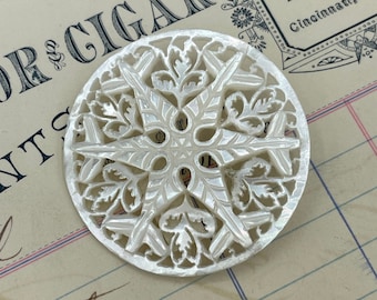 Bethlehem Carved Openwork Pierced Pearl Shell Button / 1 1/2"