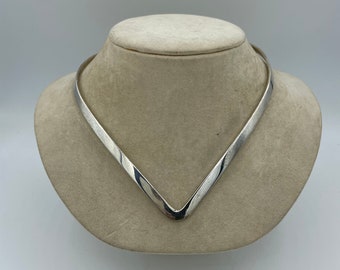 Vintage 1980s Sterling Silver Collar Choker Statement Necklace