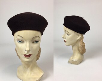 VINTAGE BERET TAM khaki lined hipster fashion unisex style hat